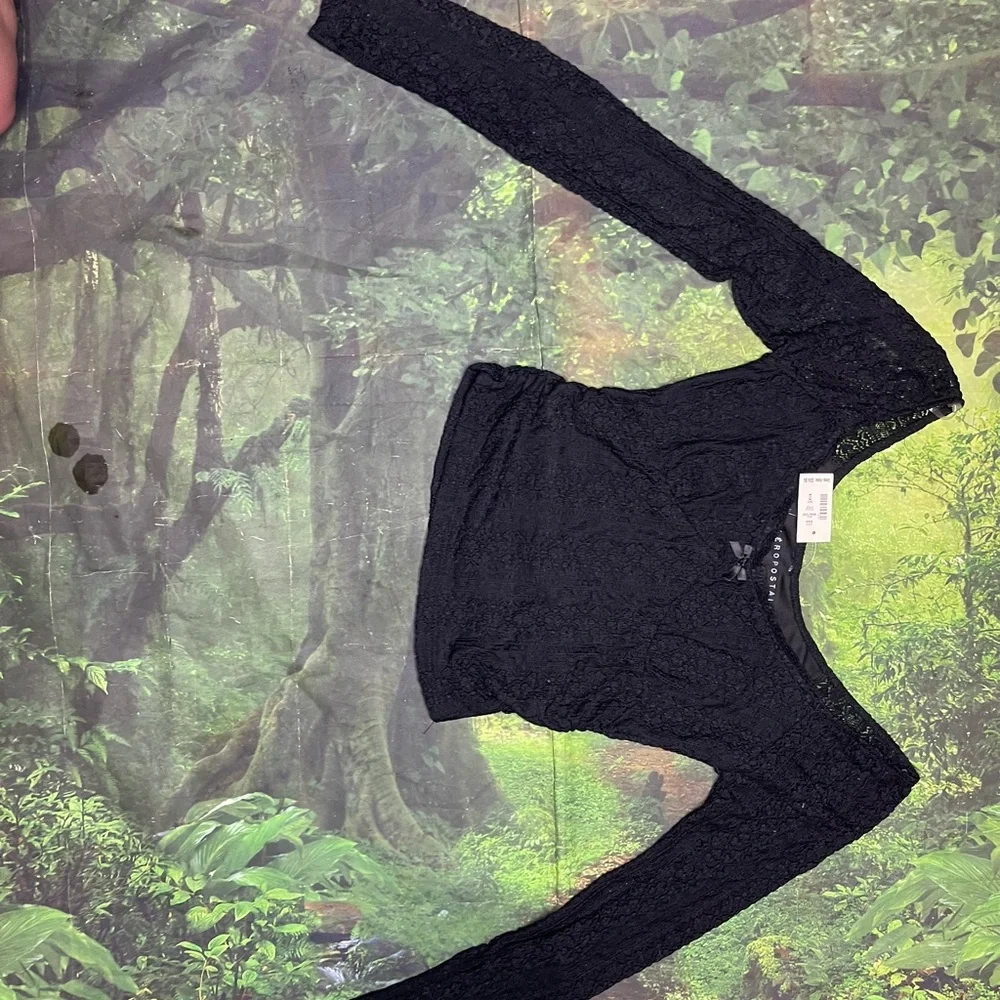 NWT Aeropostale Long Sleeve Ruched Stretch Lace Top Cropped Tight Babydoll